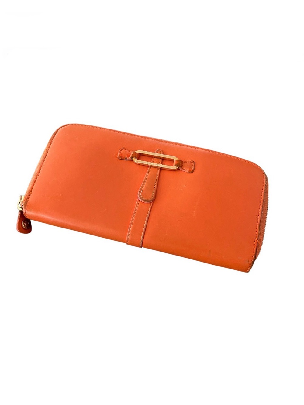 JIMMY CHOO Orange Leather Ring Buckle Zip-Around Continental Wallet VINTAGE
